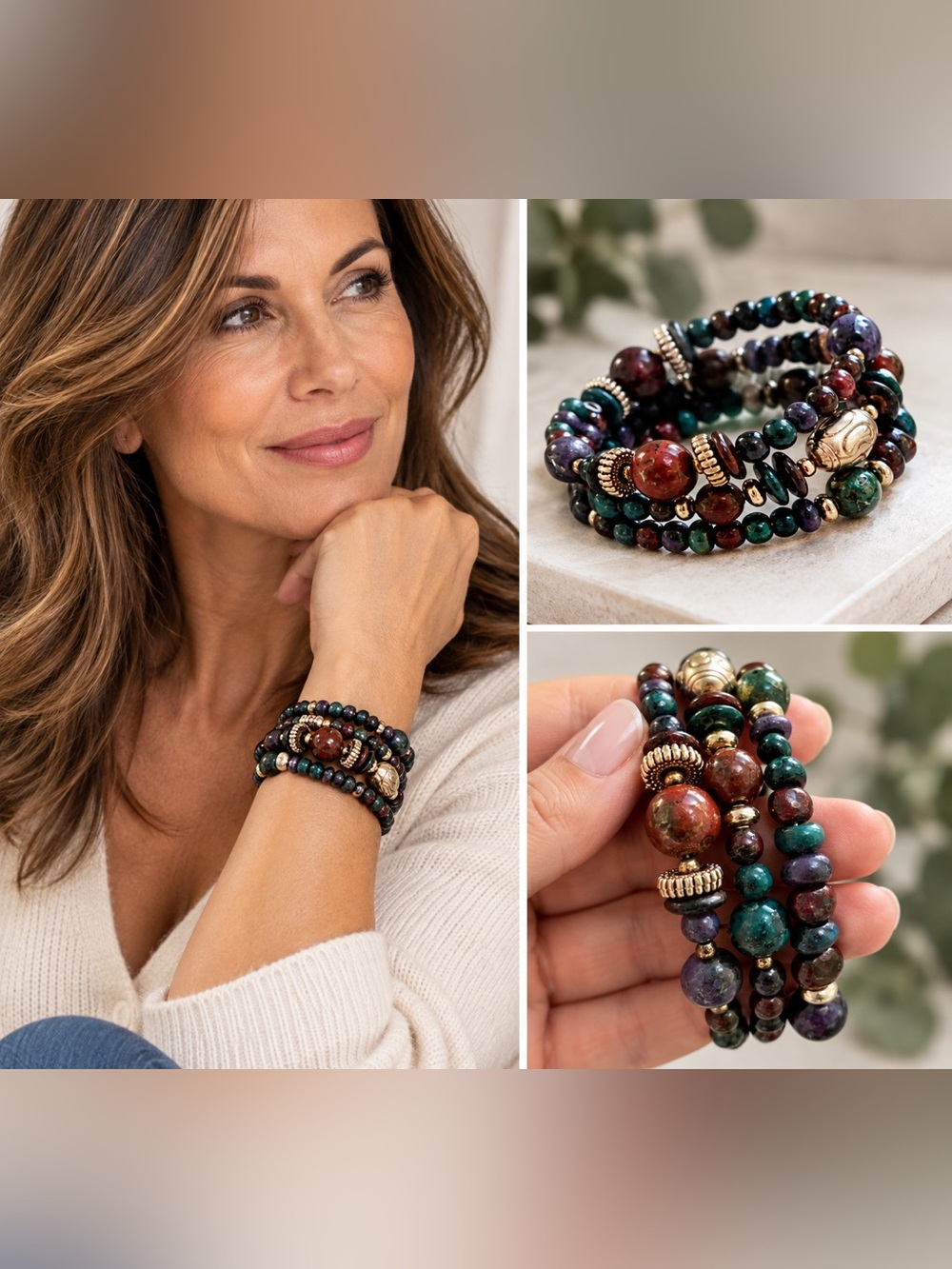 Vintage Earthtone Beads & Metal Findings Upcycled - VINMOD Designs Bracelet